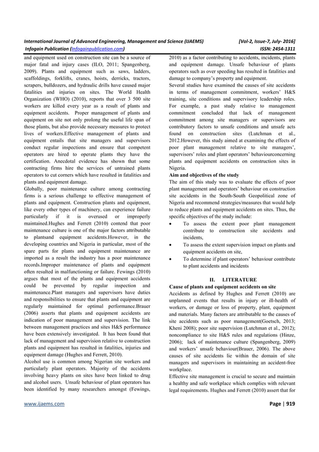 Effects Of Poor Plants Management And Operator s Behaviour On Effects Of Poor Plants Management And Operator s Behaviour On