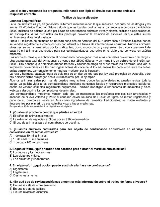 Lee el texto y responde las preguntas, rellenando con lápiz el círculo que corresponda a la
respuesta correcta.
Tráfico de...