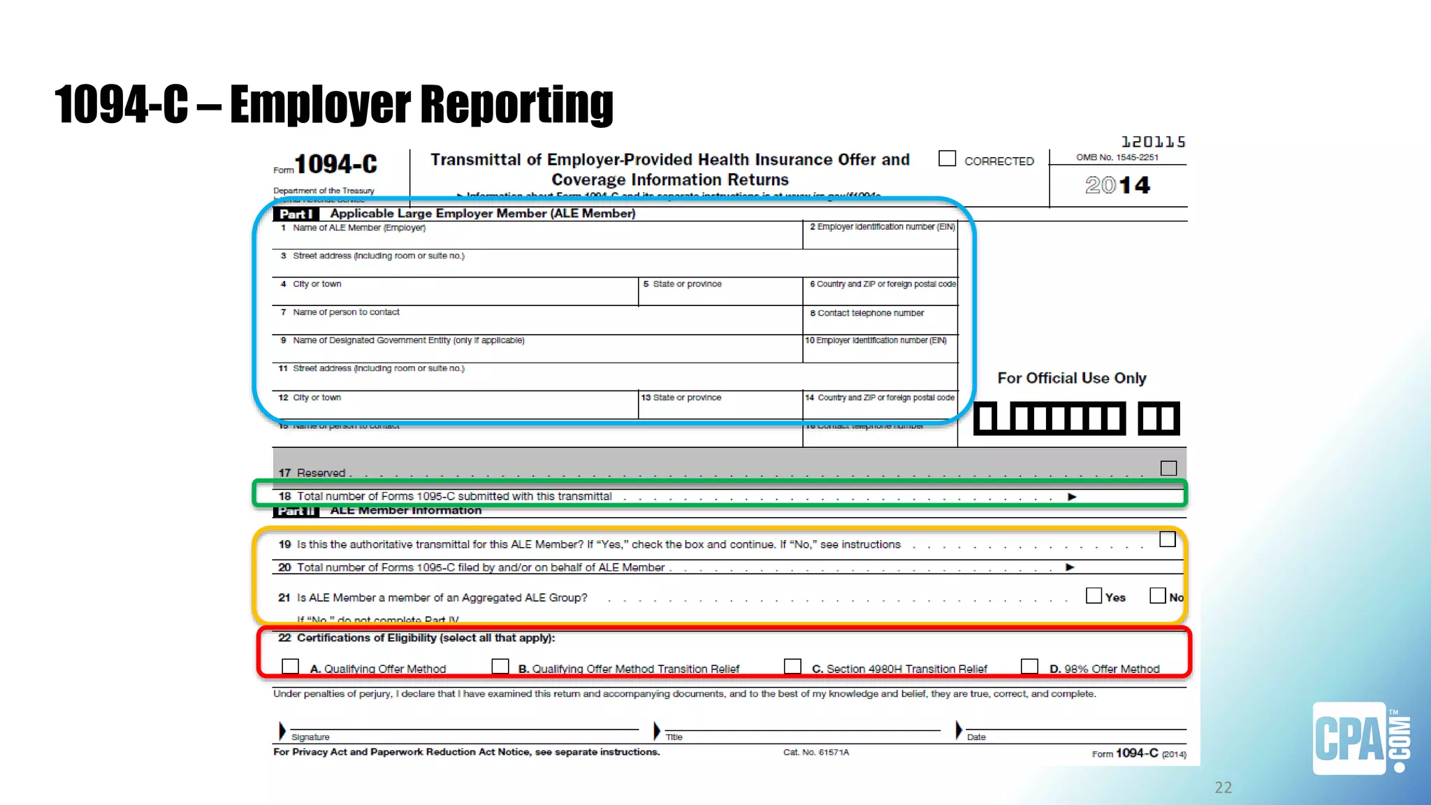 1094-C – Employer Reporting
22
 