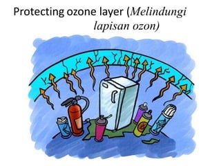 Protecting ozone layer (Melindungi
lapisan ozon)
 