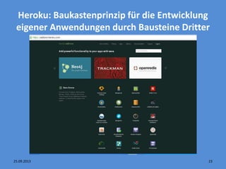 Heroku: Baukastenprinzip für die Entwicklung
eigener Anwendungen durch Bausteine Dritter
2325.09.2013
 