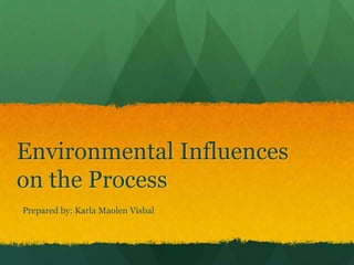 Environmental Influences
on the Process
Prepared by: Karla Maolen Visbal
 