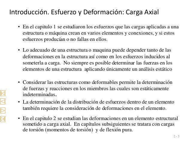 IntroducciÃ³n. Esfuerzo y DeformaciÃ³n: Carga Axial
2 - 3
â€¢ Lo adecuado de una estructura o maquina puede depender tanto de ...