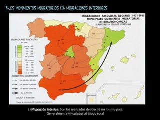 5.Los movimientos migratorios (I). Migraciones interiores
a) Migración interior: Son los realizados dentro de un mismo país.
Generalmente vinculados al éxodo rural
 