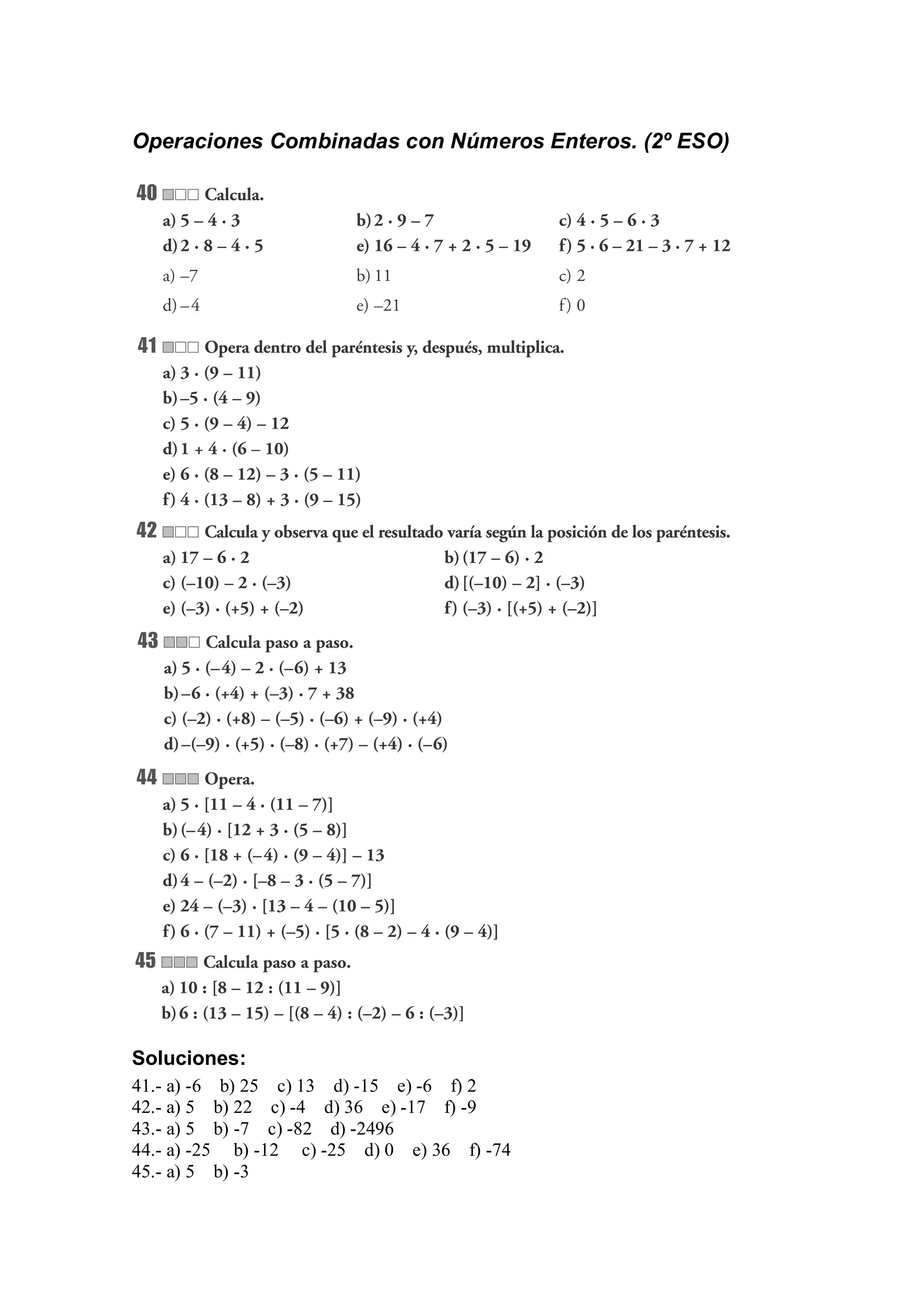2eso 1009 operaciones combinadas con numeros enteros con soluciones | PDF