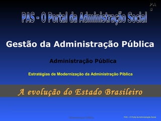 Gestão da Administração Pública A evolução do Estado Brasileiro PAS - O Portal da Administração Social Administração Pública Estratégias de Modernização da Administração Píblica 