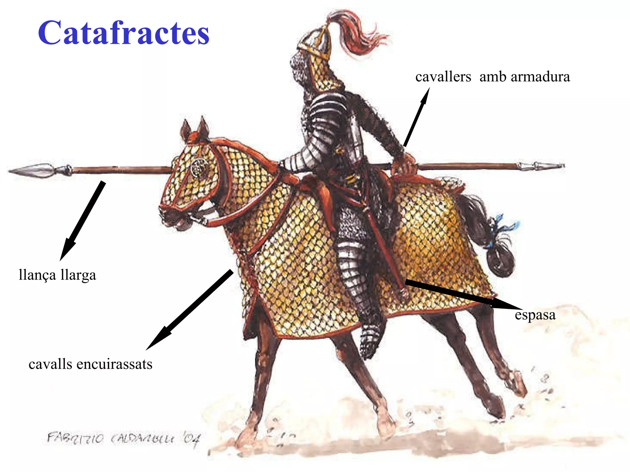 Catafractes cavallers  amb armadura llança llarga espasa cavalls encuirassats 