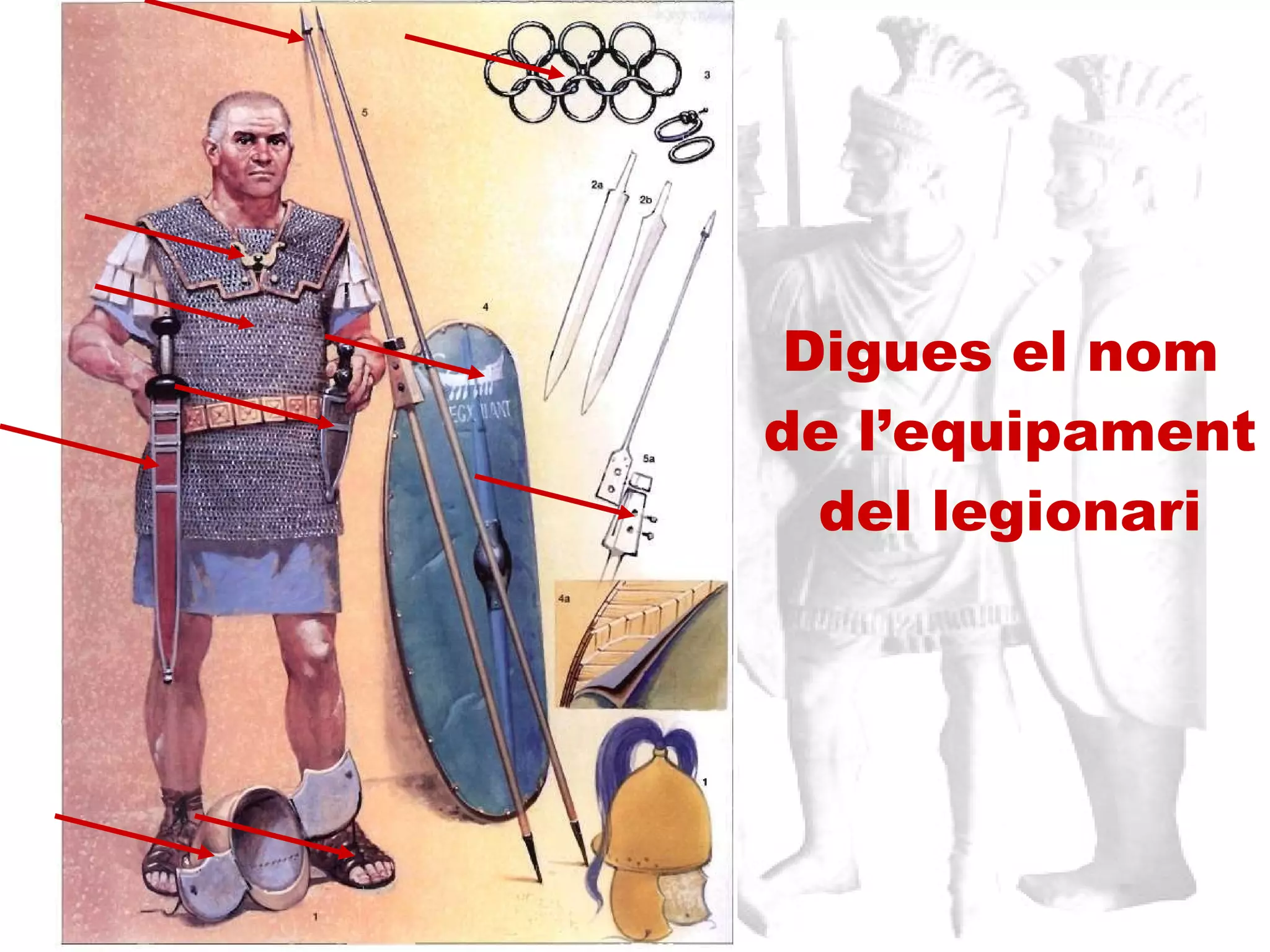 Digues el nom  de l’equipament del legionari 