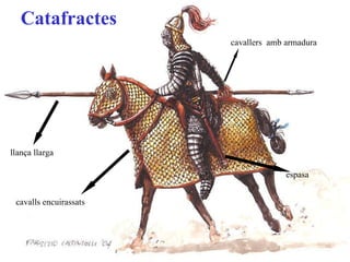 Catafractes cavallers  amb armadura llança llarga espasa cavalls encuirassats 