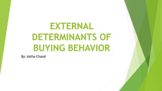 EXTERNAL
DETERMINANTS OF
BUYING BEHAVIOR
By: Astha Chand
 