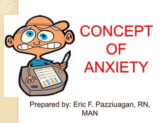 CONCEPT
OF
ANXIETY
Prepared by: Eric F. Pazziuagan, RN,
MAN

 