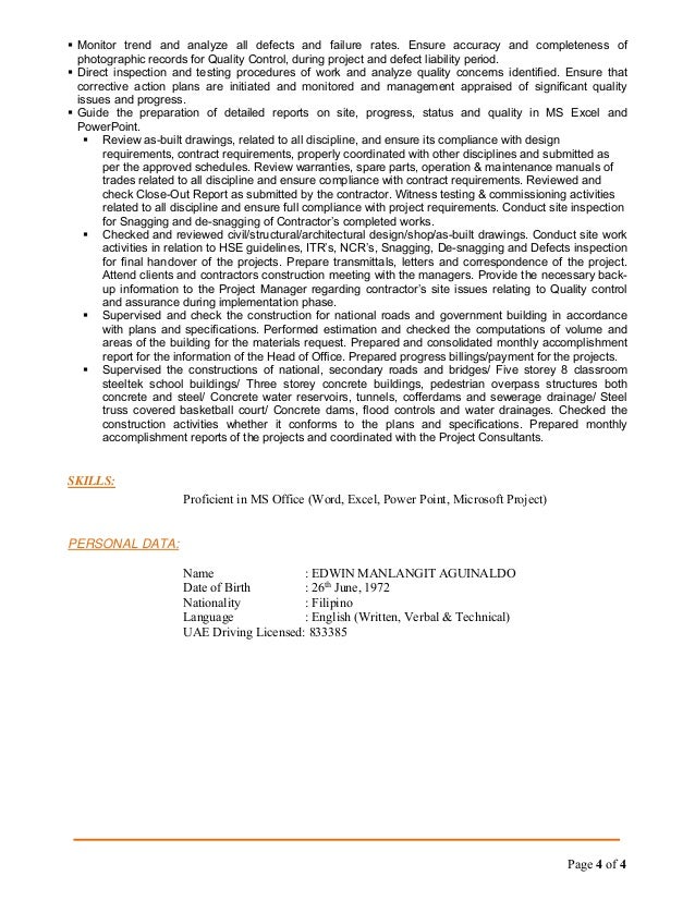 edwin cv for qa qc engineer