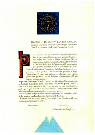 Universidade Católica graduation certificate