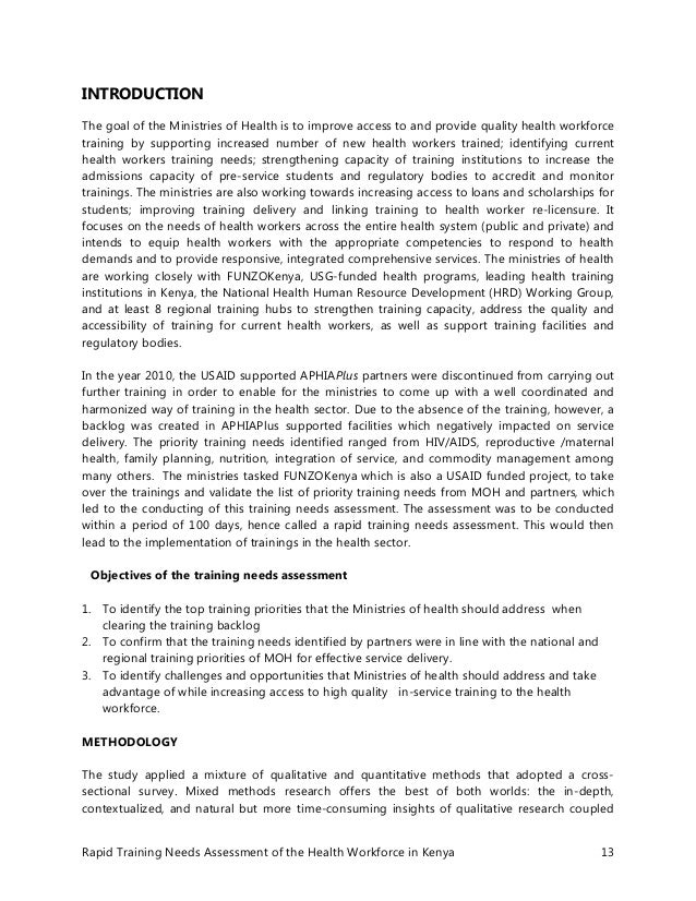 kenya health workforce training needs assessment report rapid training needs assessment of the health workforce in kenya