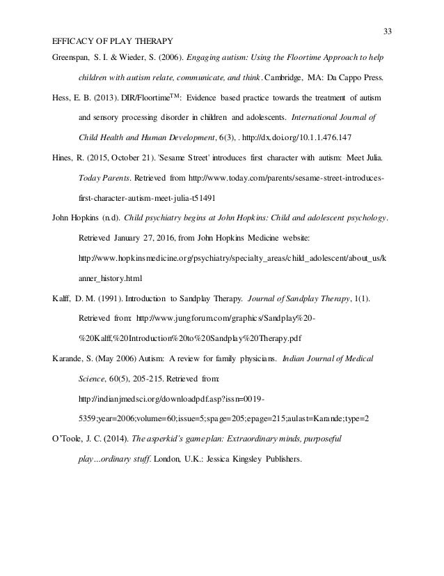 The Efficacy Of Play Therapy Thesis Final Copy