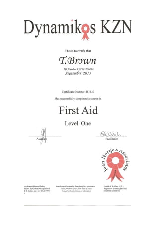First Aid course certification