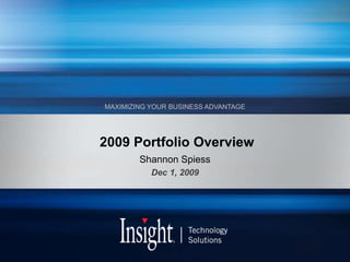 MAXIMIZING YOUR BUSINESS ADVANTAGE
2009 Portfolio Overview
Shannon Spiess
Dec 1, 2009
 