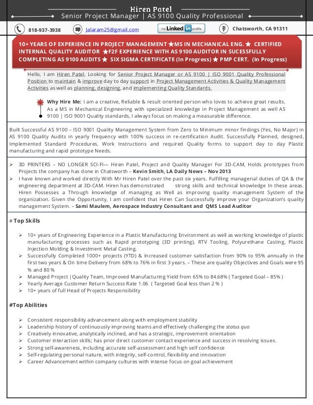 senior project manager resume