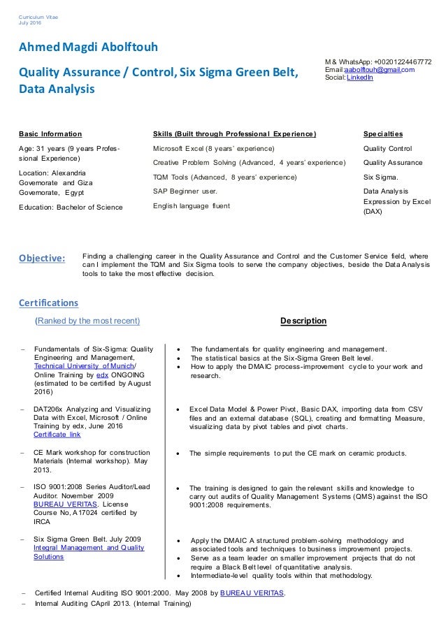 six sigma resumes