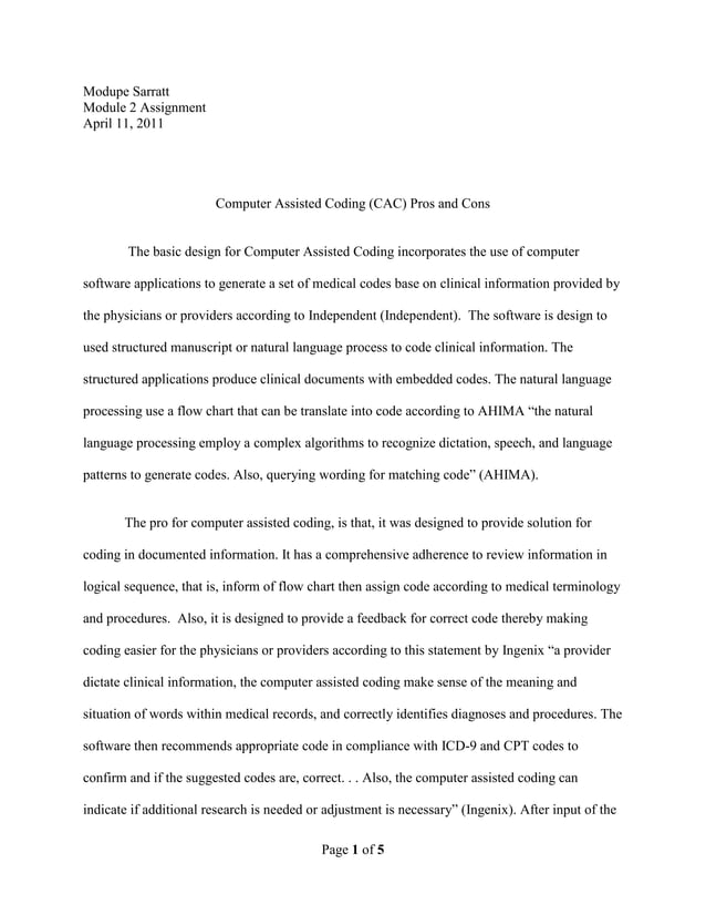 Computer Assisted Coding Pros & Cons PDF