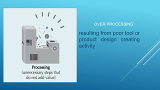OVER PROCESSING
resulting from poor tool or
product design creating
activity
 
