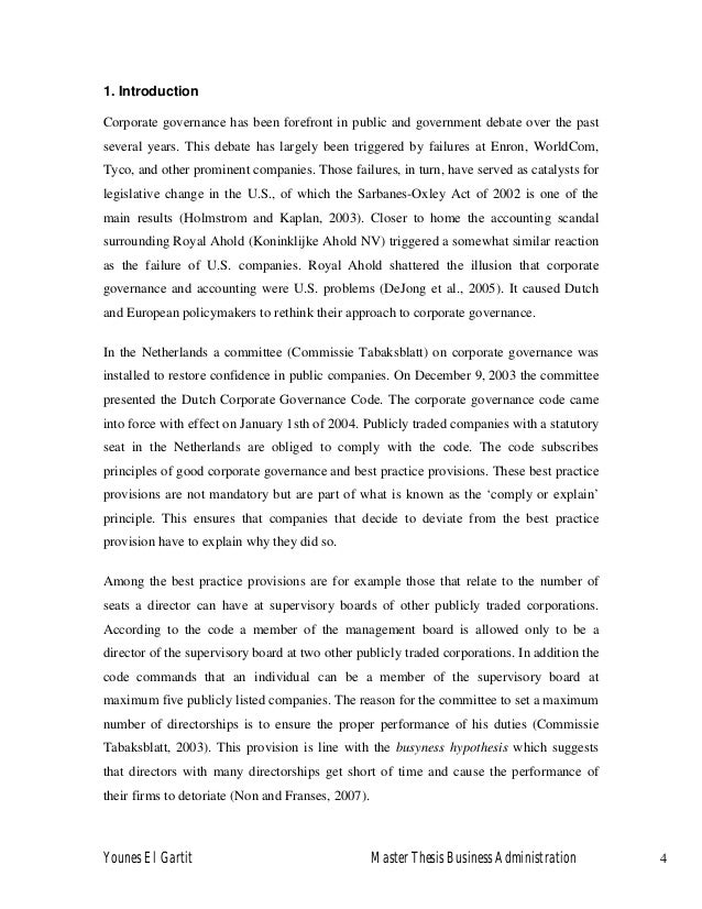 Thesis on corporate governance and firm performance