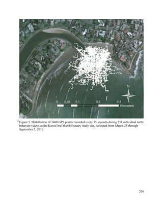 Figure 5. Distribution of 7480 GPS points recorded every 15 seconds during 251 individual turtle
behavior videos at the Kawai’nui Marsh Estuary study site, collected from March 23 through
September 5, 2010.
208
4880
 