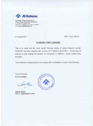 Training & Experience certificates