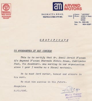 Training & Experience certificates