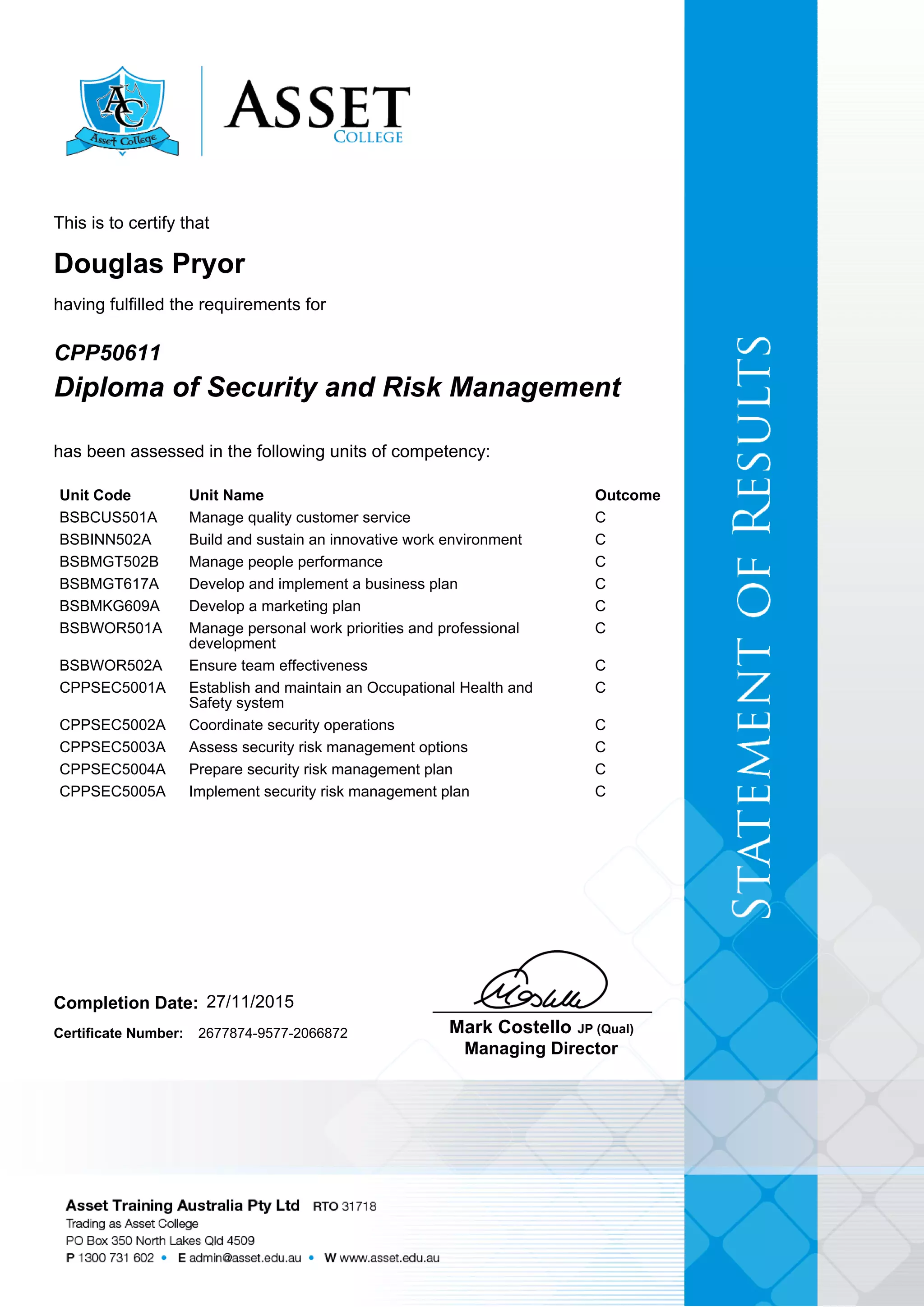 Douglas Pryor Diploma of Secutiry & Risk Management (1) PDF