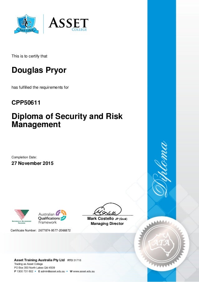 Douglas Pryor Diploma of Secutiry & Risk Management (1)