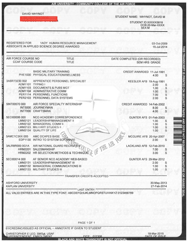 ccaf transcript phone number