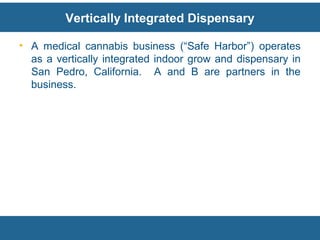 Vertically Integrated Dispensary
• A medical cannabis business (“Safe Harbor”) operates
as a vertically integrated indoor ...