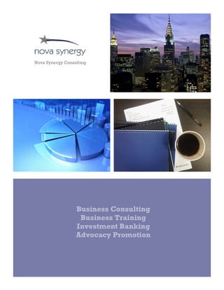 Business Consulting
Business Training
Investment Banking
Advocacy Promotion
Nova Snoynergy
ConsultingNova Synergy Consulting
 