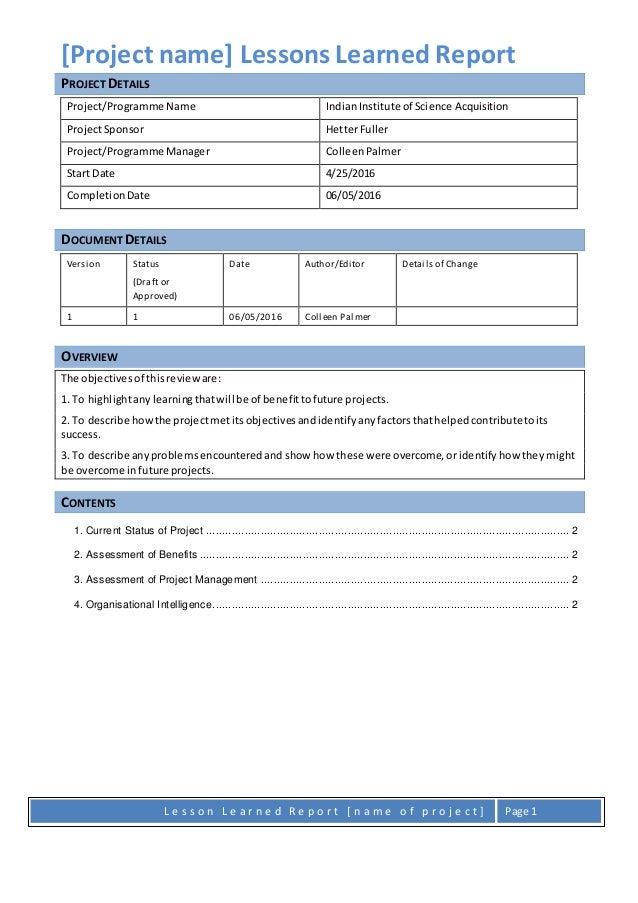 Lessons Learnt Report Template
