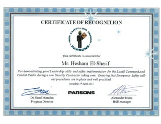 Certificate of Recognition--PARSONS