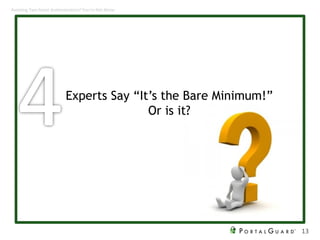 Experts Say “It’s the Bare Minimum!”
Or is it?
13
Avoiding Two-factor Authentication? You’re Not Alone
 
