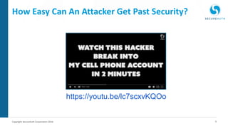 9Copyright SecureAuth Corporation 2016
How Easy Can An Attacker Get Past Security?
https://youtu.be/lc7scxvKQOo
 