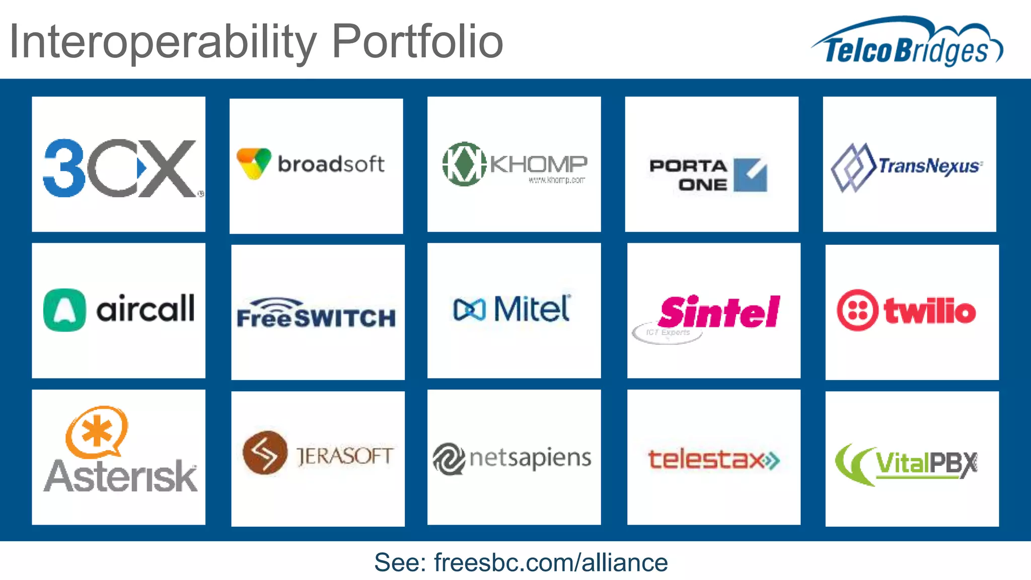 Interoperability Portfolio
See: freesbc.com/alliance
 