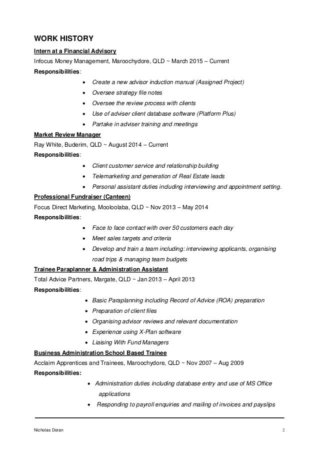 Resume for financial advisor intern