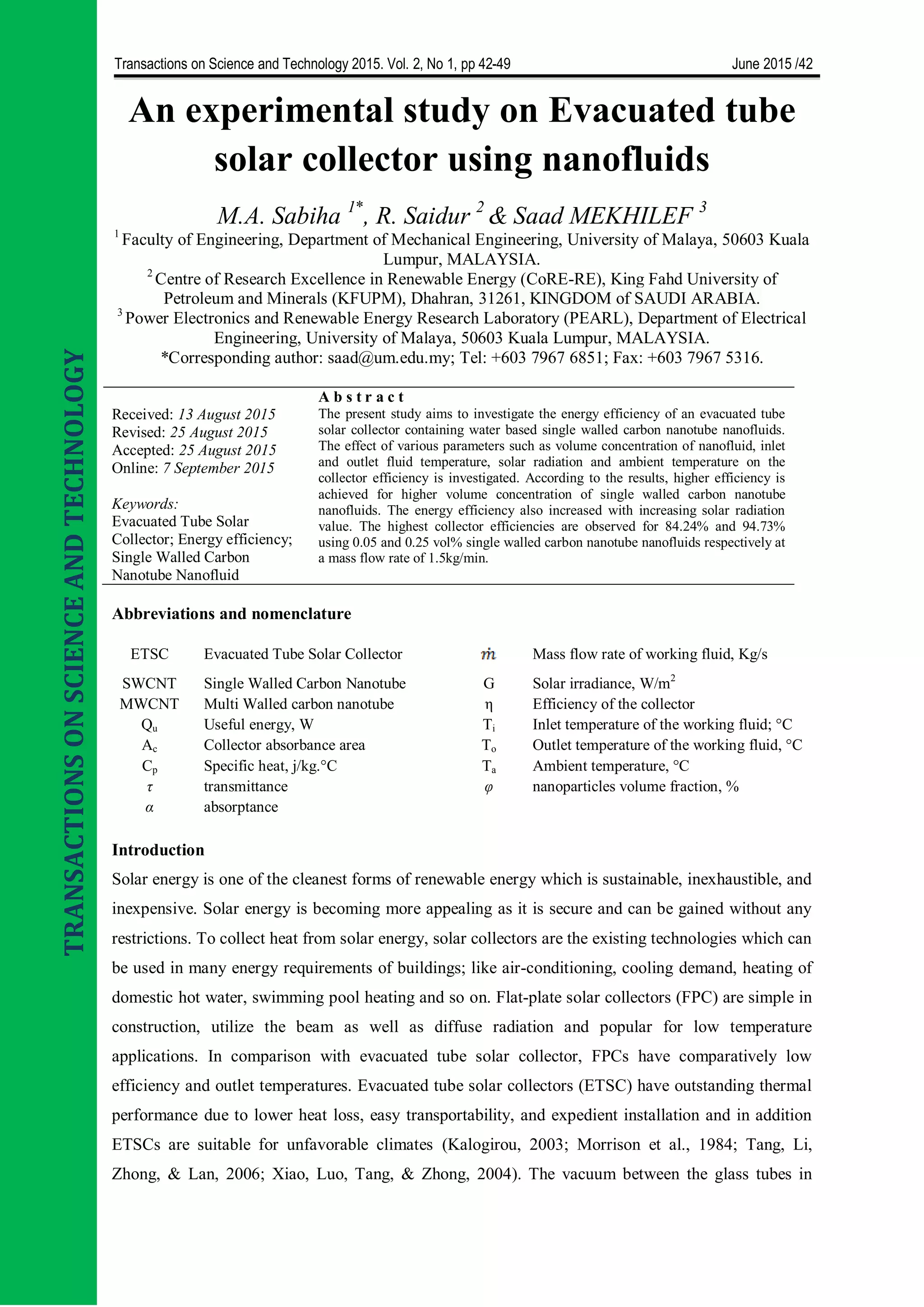 Conference An experimental study on evacuated tube solar collector ...