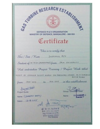 DRDO Project Completion Certificate