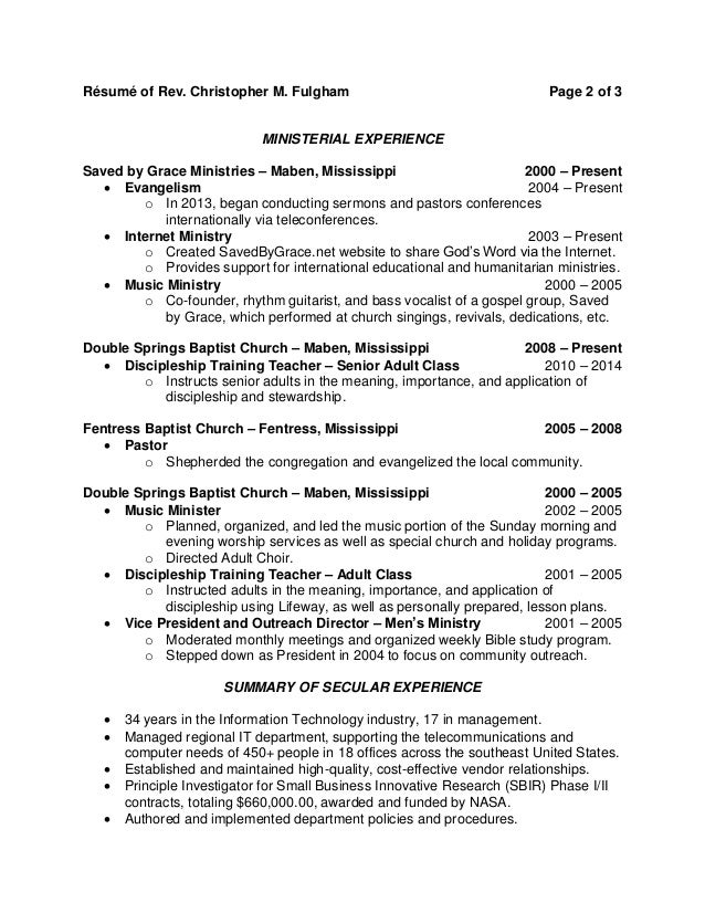 minister resume