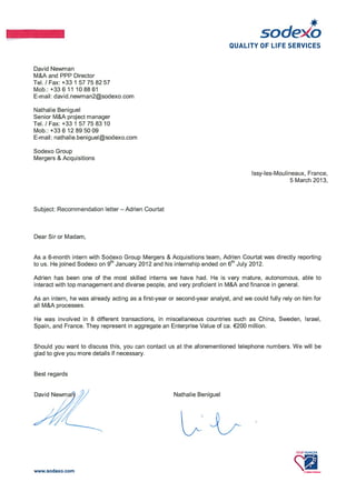 Recommendation letter Adrien Courtat (Sodexo) 5-Mar-2013
