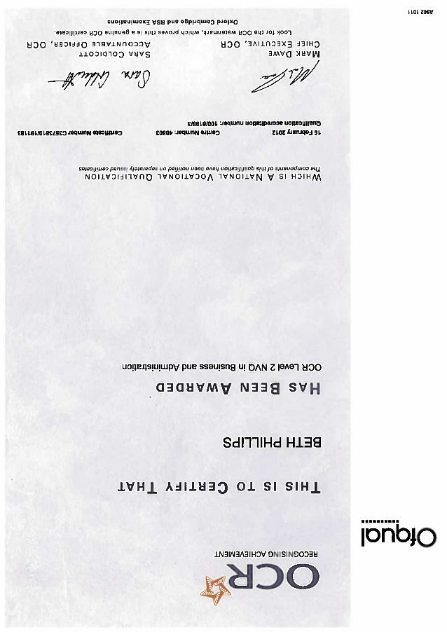 Level 2 NVQ in Business and Administration Certificate