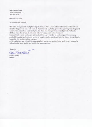 Letter of Recommendation Sears