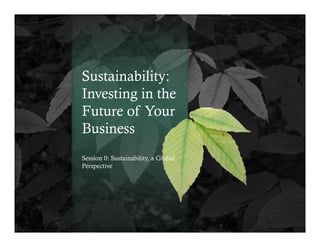 Sustainability:
Investing in the
Future of Your
Business
Session 0: Sustainability, a Global
Perspective
 