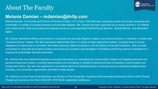 About The Faculty
Melanie Damian – mdamian@dvllp.com
Melanie Damian, Co-Founder and Partner of Damian & Valori, LLP | Culm...