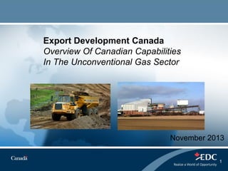 Export Development Canada
Overview Of Canadian Capabilities
In The Unconventional Gas Sector

November 2013
1

 
