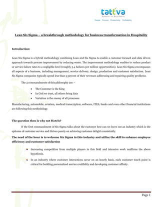 Lean Six Sigma for Hospitality | PDF